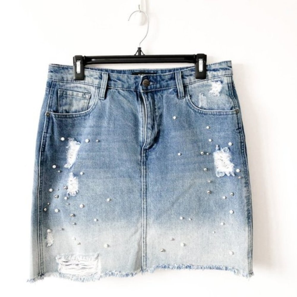 Buffalo Faded Denim Jean Pearl High Rise Skirt